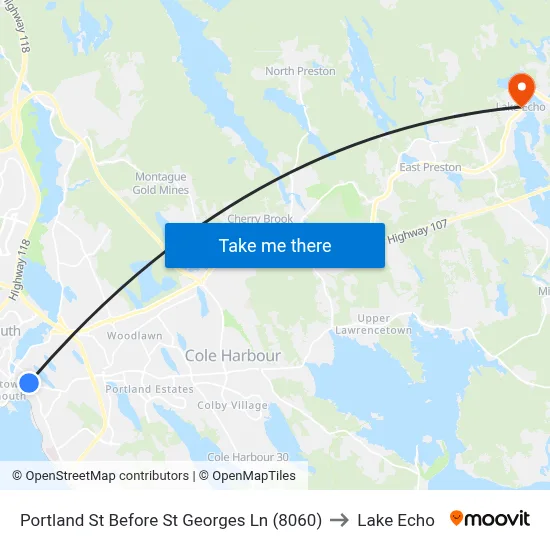 Portland St Before St Georges Ln (8060) to Lake Echo map