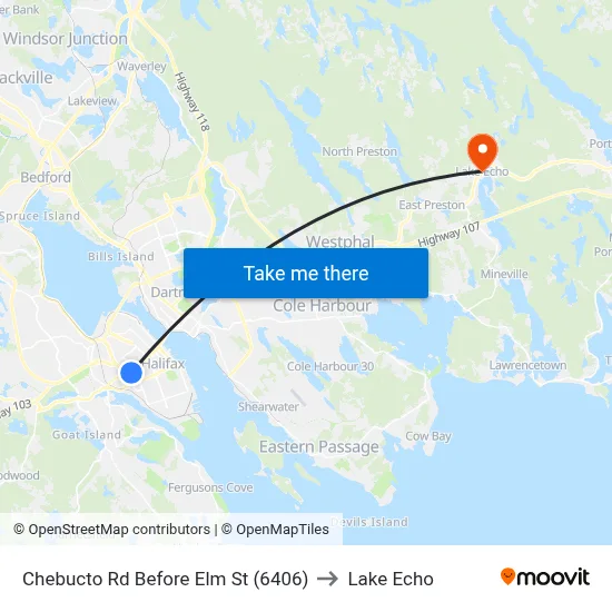 Chebucto Rd Before Elm St (6406) to Lake Echo map