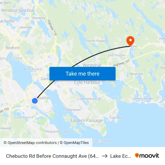 Chebucto Rd Before Connaught Ave (6404) to Lake Echo map
