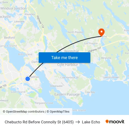 Chebucto Rd Before Connolly St (6405) to Lake Echo map