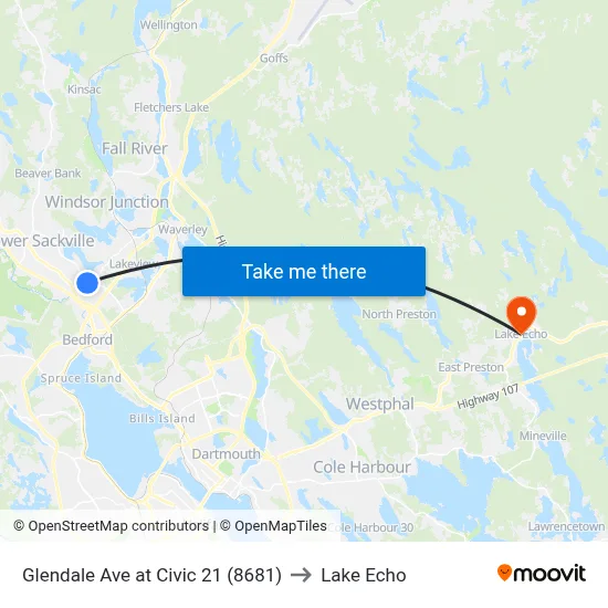 Glendale Ave at Civic 21 (8681) to Lake Echo map