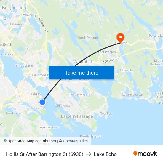 Hollis St After Barrington St (6938) to Lake Echo map