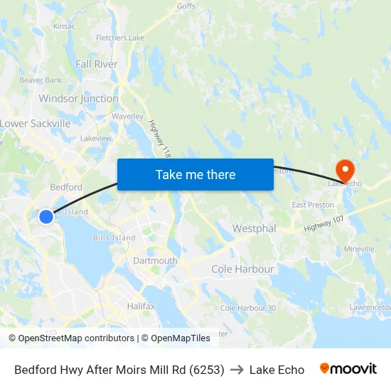 Bedford Hwy After Moirs Mill Rd (6253) to Lake Echo map