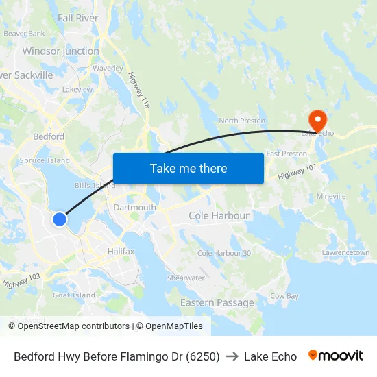 Bedford Hwy Before Flamingo Dr (6250) to Lake Echo map