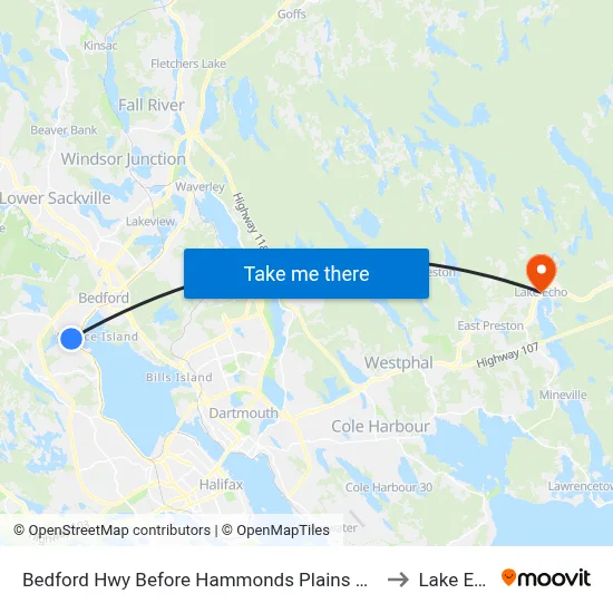 Bedford Hwy Before Hammonds Plains Rd (6255) to Lake Echo map
