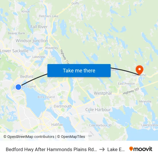 Bedford Hwy After Hammonds Plains Rd (6254) to Lake Echo map