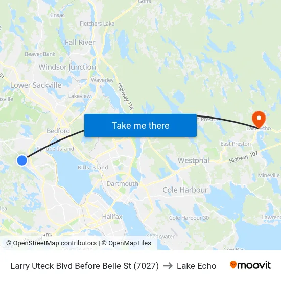 Larry Uteck Blvd Before Belle St (7027) to Lake Echo map