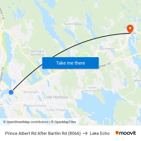 Prince Albert Rd After Bartlin Rd (8066) to Lake Echo map