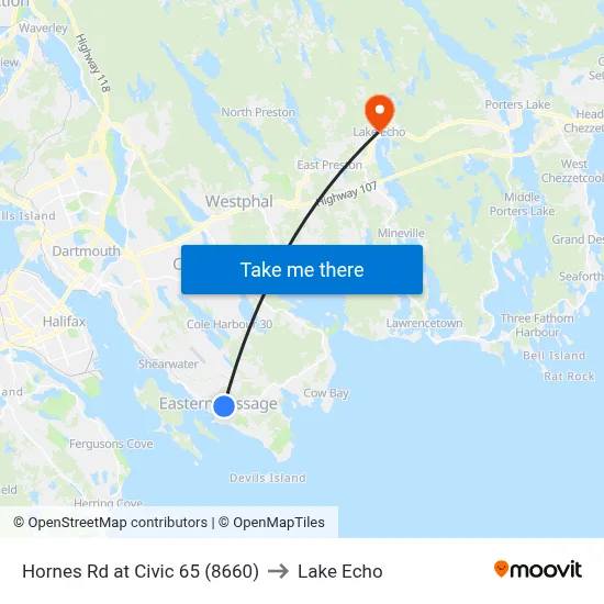 Hornes Rd at Civic 65 (8660) to Lake Echo map