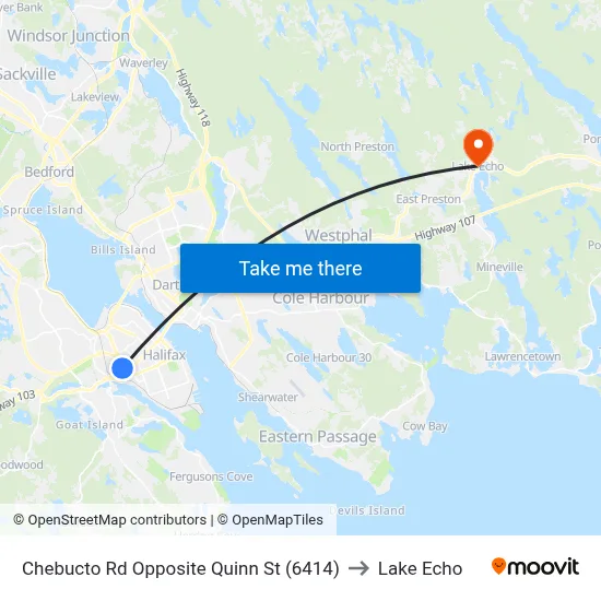 Chebucto Rd Opposite Quinn St (6414) to Lake Echo map