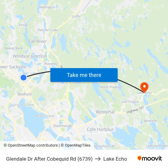 Glendale Dr After Cobequid Rd (6739) to Lake Echo map