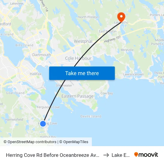 Herring Cove Rd Before Oceanbreeze Ave (6902) to Lake Echo map