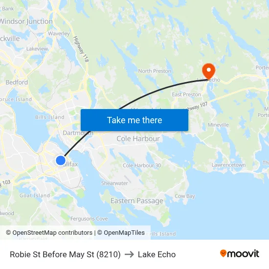 Robie St Before May St (8210) to Lake Echo map