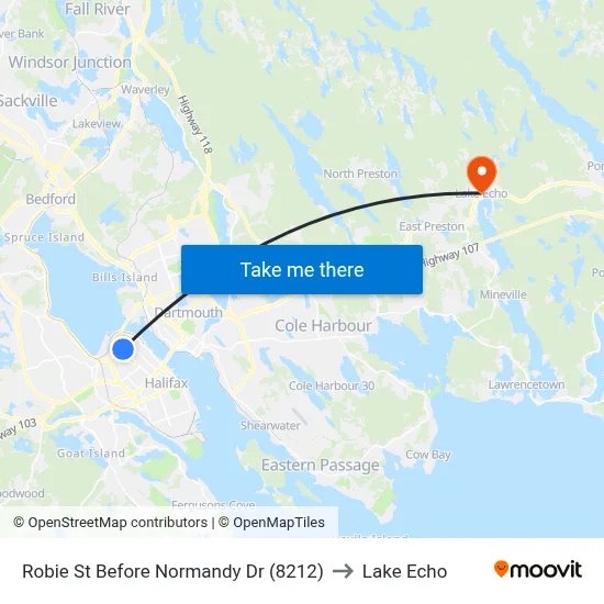 Robie St Before Normandy Dr (8212) to Lake Echo map