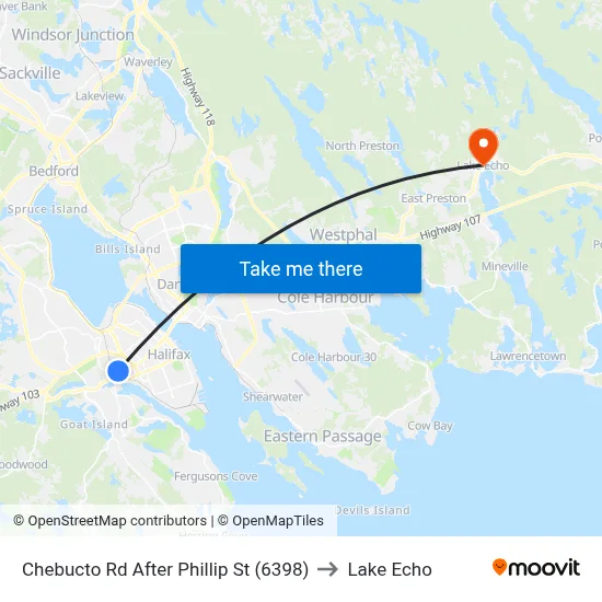 Chebucto Rd After Phillip St (6398) to Lake Echo map