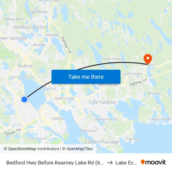 Bedford Hwy Before Kearney Lake Rd (6268) to Lake Echo map