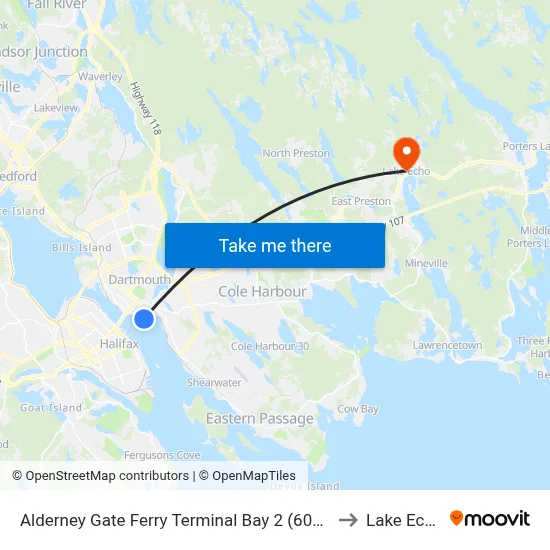 Alderney Gate Ferry Terminal Bay 2 (6063) to Lake Echo map