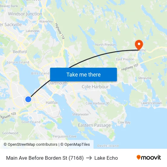 Main Ave Before Borden St (7168) to Lake Echo map