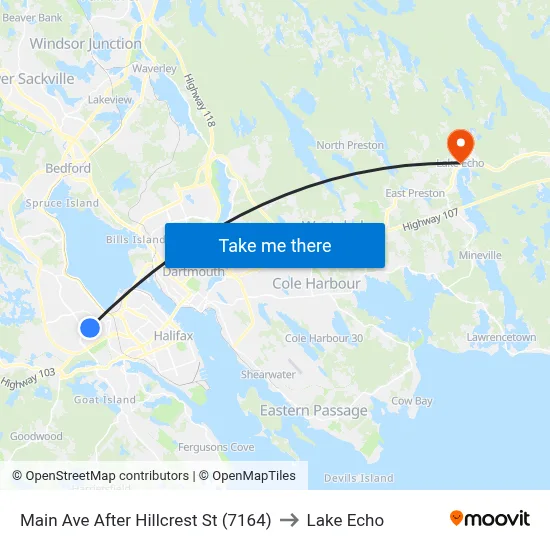 Main Ave After Hillcrest St (7164) to Lake Echo map