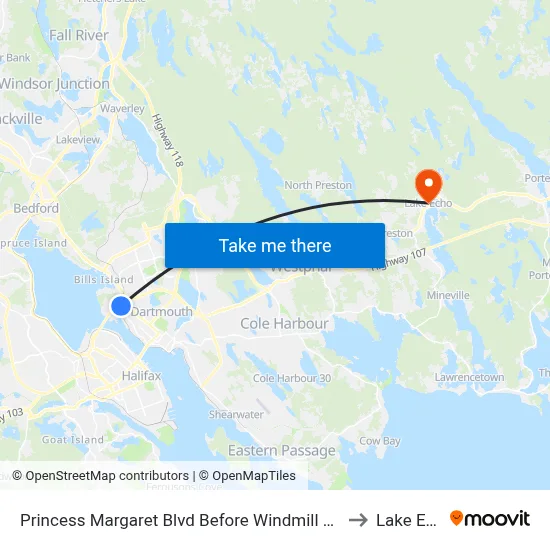 Princess Margaret Blvd Before Windmill Rd (8078) to Lake Echo map