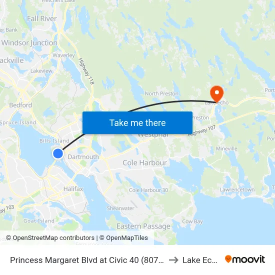 Princess Margaret Blvd at Civic 40 (8071) to Lake Echo map