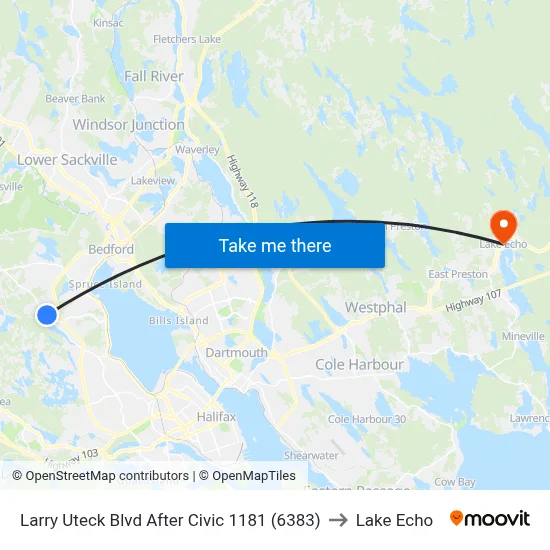 Larry Uteck Blvd After Civic 1181 (6383) to Lake Echo map
