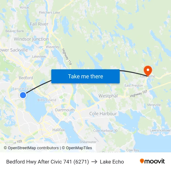 Bedford Hwy After Civic 741  (6271) to Lake Echo map
