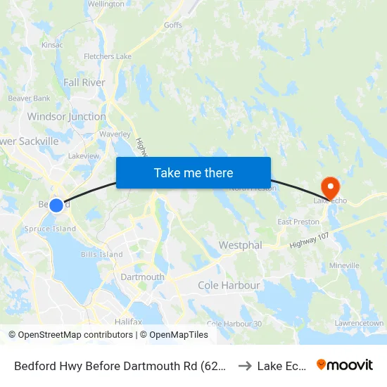 Bedford Hwy Before Dartmouth Rd (6270) to Lake Echo map