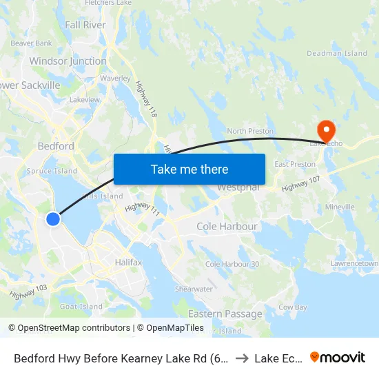 Bedford Hwy Before Kearney Lake Rd (6275) to Lake Echo map