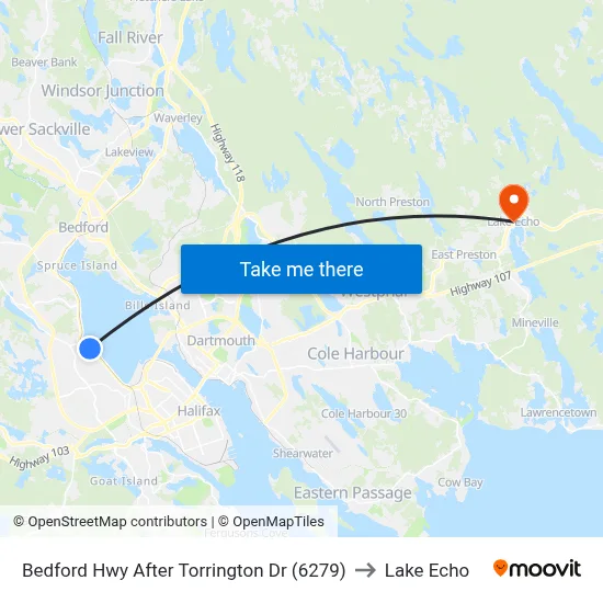 Bedford Hwy After Torrington Dr (6279) to Lake Echo map
