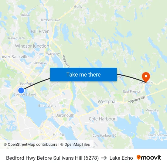 Bedford Hwy Before Sullivans Hill (6278) to Lake Echo map