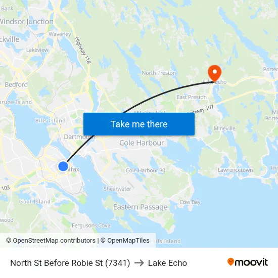 North St Before Robie St (7341) to Lake Echo map