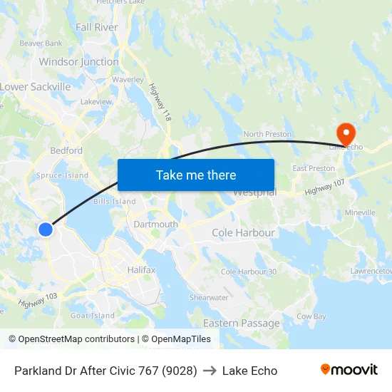 Parkland Dr After Civic 767 (9028) to Lake Echo map
