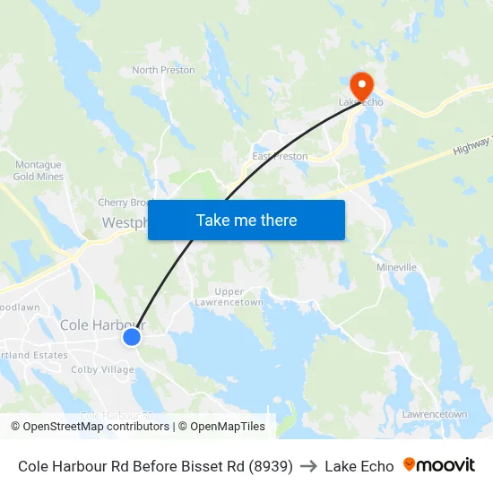 Cole Harbour Rd Before Bisset Rd (8939) to Lake Echo map