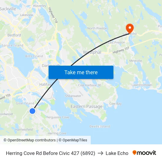 Herring Cove Rd Before Civic 427 (6892) to Lake Echo map