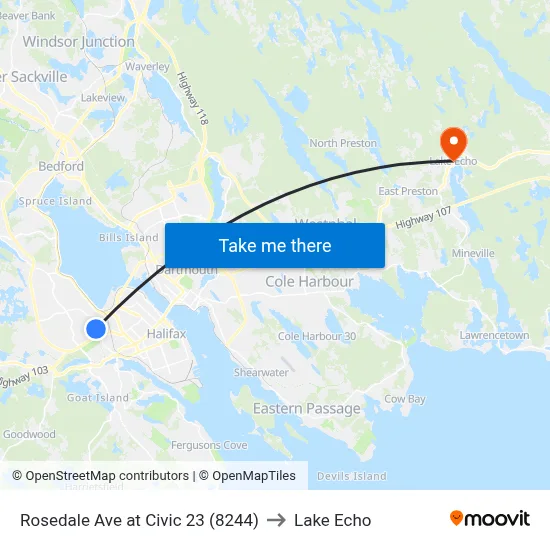 Rosedale Ave at Civic 23 (8244) to Lake Echo map