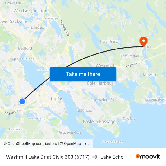 Washmill Lake Dr at Civic 303 (6717) to Lake Echo map