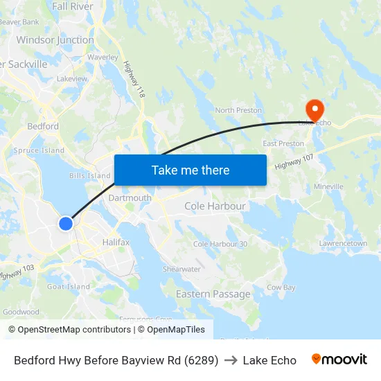 Bedford Hwy Before Bayview Rd (6289) to Lake Echo map