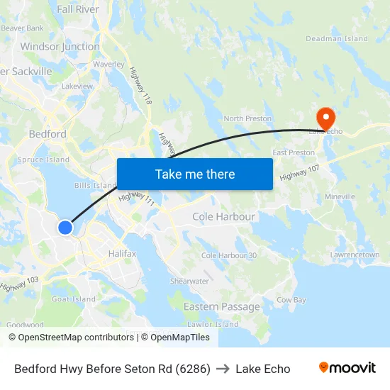 Bedford Hwy Before Seton Rd (6286) to Lake Echo map