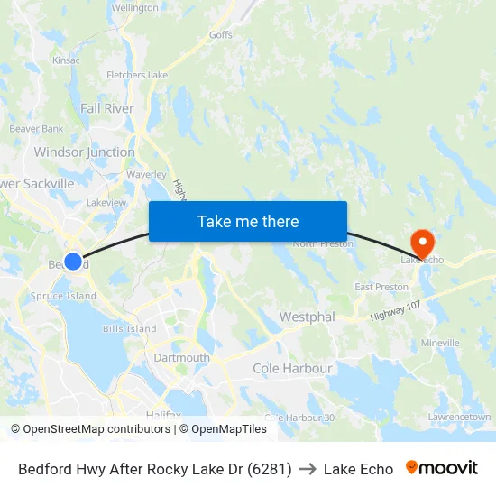 Bedford Hwy After Rocky Lake Dr (6281) to Lake Echo map