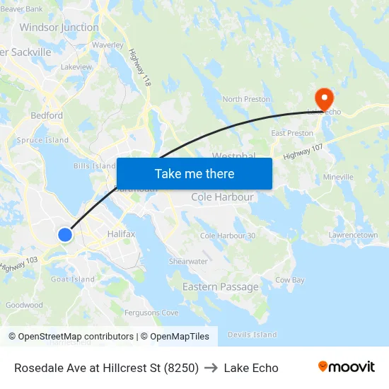 Rosedale Ave at Hillcrest St (8250) to Lake Echo map