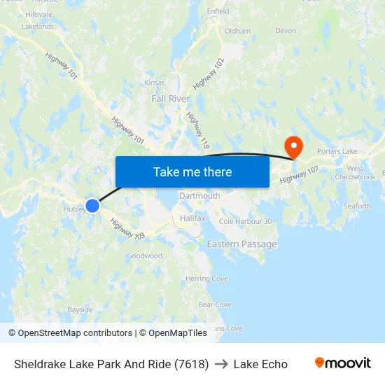 Sheldrake Lake Park And Ride (7618) to Lake Echo map