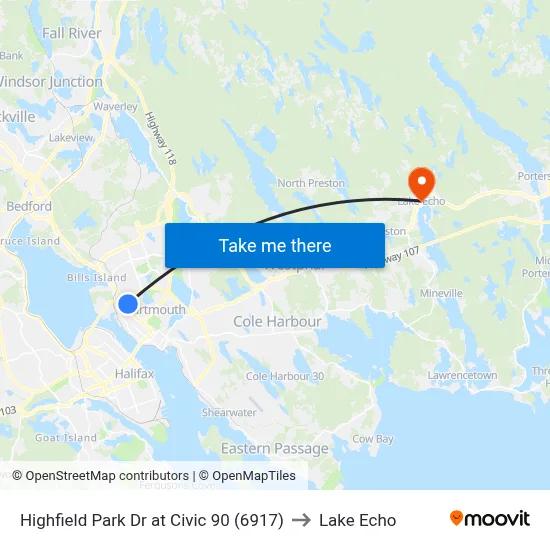 Highfield Park Dr at Civic 90 (6917) to Lake Echo map