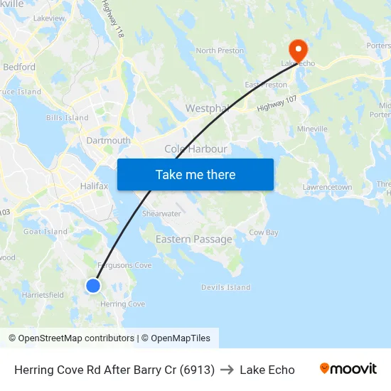 Herring Cove Rd After Barry Cr (6913) to Lake Echo map