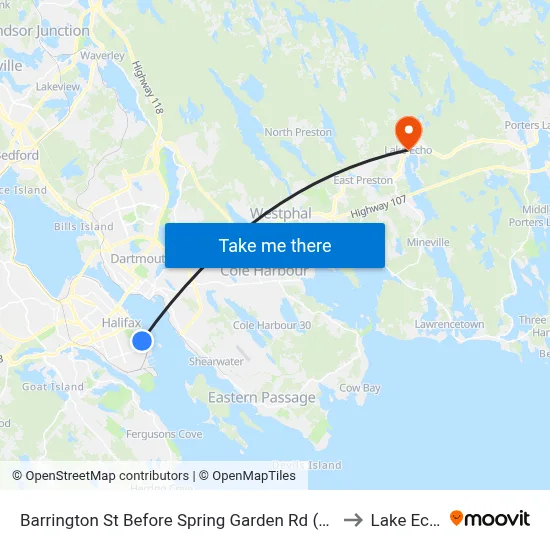 Barrington St Before Spring Garden Rd (6123) to Lake Echo map