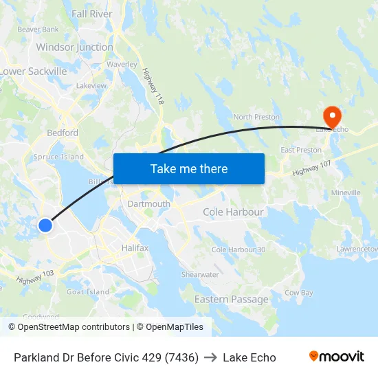 Parkland Dr Before Civic 429 (7436) to Lake Echo map