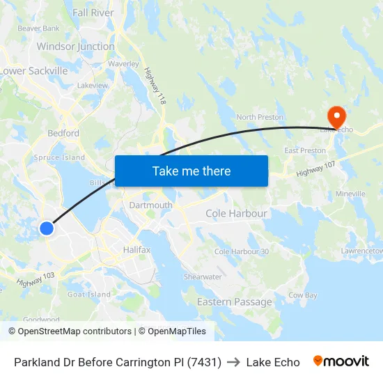 Parkland Dr Before Carrington Pl (7431) to Lake Echo map