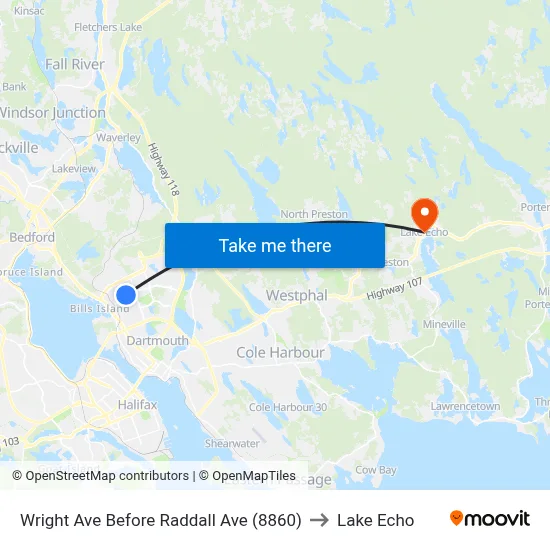 Wright Ave Before Raddall Ave (8860) to Lake Echo map