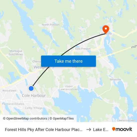 Forest Hills Pky After Cole Harbour Place (6671) to Lake Echo map