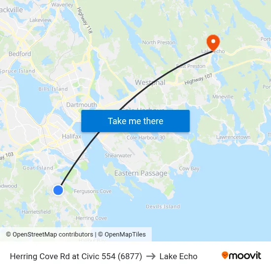Herring Cove Rd at Civic 554 (6877) to Lake Echo map